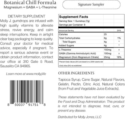 Molly J. Chill Gumdrops – Signature Sampler – Gummies for Stress Relief, Calm, Relaxation w/Magnesium, GABA, L-Theanine – Plant-Powered Gummies in a Luxury Gift Box – Pack of 9 Gumdrops