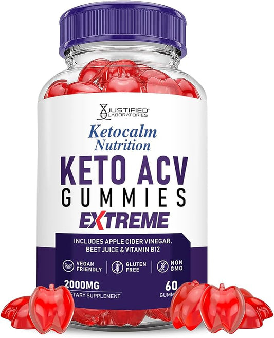 Ketocalm Nutrition Keto ACV Gummies Extreme 2000MG Keto Calm Nutrition Keto Gummies Apple Cider Vinegar Formulated with Pomegranate Beet Juice Powder B12 Vegan Non GMO 60 Gummys