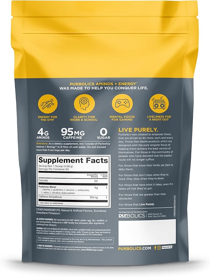 Aminos + Energy | Supports Recovery, Energy & Focus | 95mg of Caffeine, 0 Sugar & 60 Servings (Punch Out)