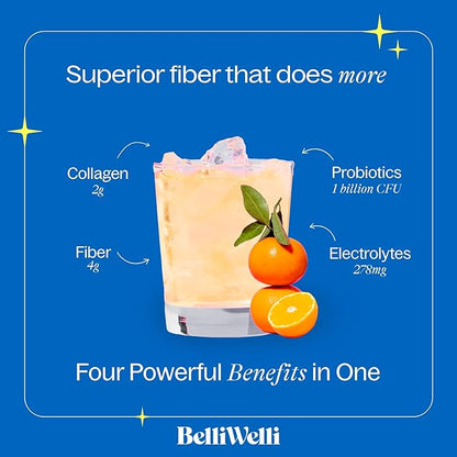 Daily Fiber Supplement Powder with Collagen, Probiotics & Electrolytes | Supports Digestive Health, Gut Balance & Debloating | Orange Yuzu Mandarin | 16 Servings