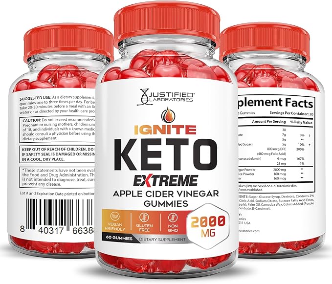 (5 Pack) Ignite Keto ACV Gummies Extreme 2000MG Advanced Ignite Keto Gummies Apple Cider Vinegar Formulated with Pomegranate Beet Juice Powder B12 Vegan Non GMO 300 Gummys