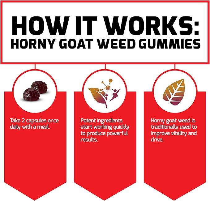 Force Factor Horny Goat Weed Gummies for Men, Natural Male Drive & Vitality Supplement with Ingredients for Superior Absorption, Delicious Passion Berry Flavor, Black, 90 Count