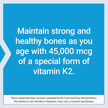 Life Extension Mega Vitamin K2 High Potency for Strong Bones, clinically Studied 45 mg K2 Dosage, Promotes Healthy Bone Density, Gluten-Free, Non-GMO, 30 Capsules
