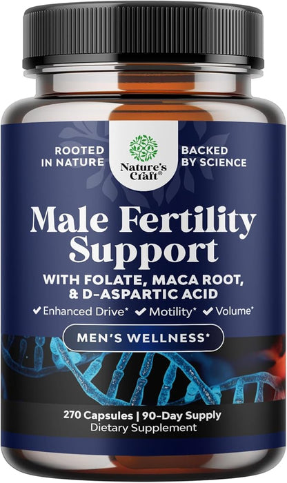 Pre Conception Male Fertility Supplement - Advanced Fertility Supplement for Men with CoQ10 Maca Root Methyl Folate & D-Aspartic Acid for Enhanced Count Motility & Overall Fertility Support (3 Months)