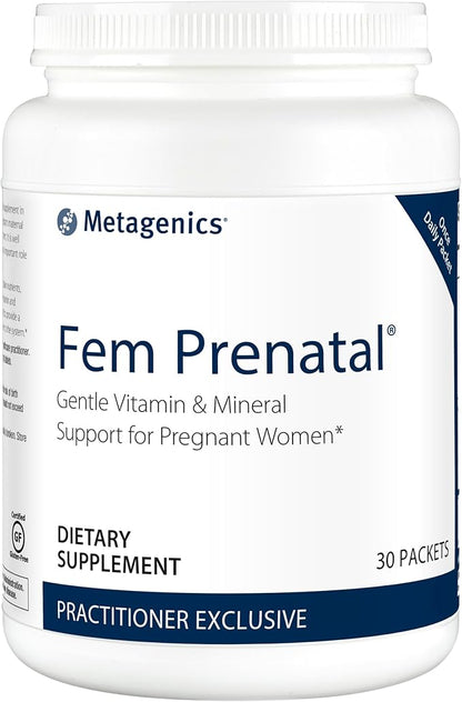 Metagenics Fem Prenatal - Prenatal Vitamin & Minerals Supplement* - Prenatals for Women* - with Vitamin C, Iodine & Biotin - Multivitamins Gentler to The System - 30 Packets