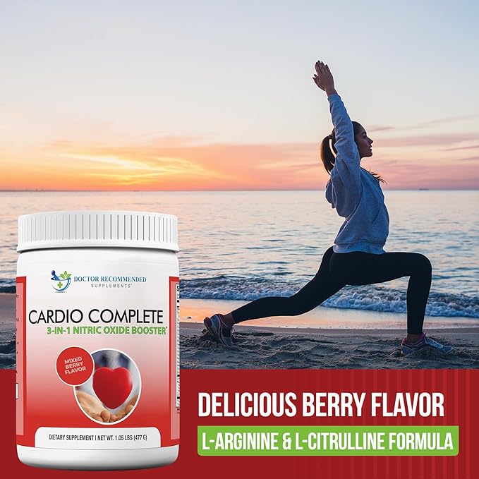 Cardio Complete - Heart Health Support Powder Supplement - 3-in-1 Nitric Oxide Booster with 5,000 L-Arginine, 1,000mg L-Citrulline, and Hawthorn Berry, 2 Pack
