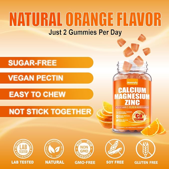 Calcium 1200 mg with Vitamin D3 Gummies for Adults - Calcium Citrate with Vitamin D3 K2, Magnesium, Zinc, Boron, Copper and Ashwagandha - Extra Absorption Calcium Supplement for B0ne, Muscle, Immune