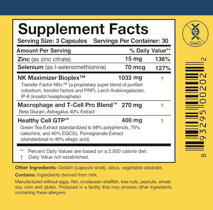 Researched Nutritionals Transfer Factor Multi-Immune Colostrum Supplement - Mushroom-Free Immune Support with Zinc, Beta Glucan, and Green Tea - Backed by Clinical Research (90 Capsules)