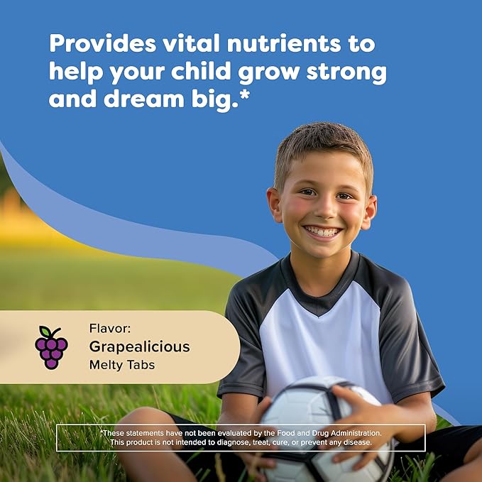 Renzo's Hercules Calcium Supplement with Vitamin D3 & K2 - Dissolvable - for Ages 2+ - Kids Vitamins - 60 Grape-Flavored Melty Tabs