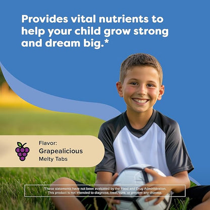 Renzo's Hercules Calcium Supplement with Vitamin D3 & K2 - Dissolvable - for Ages 2+ - Kids Vitamins - 60 Grape-Flavored Melty Tabs