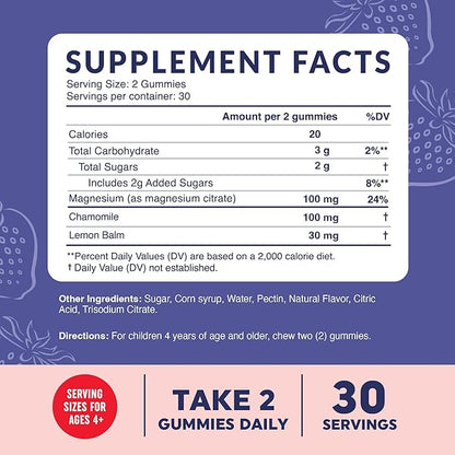 Magnesium Calming Gummies for Kids Relaxation & Natural Wake-Sleep Cycles | Relaxing Magnesium for Kids with Chamomile & Lemon Balm | Non-GMO, Gluten-Free, Third-Party Tested | Calm Gummies 60ct