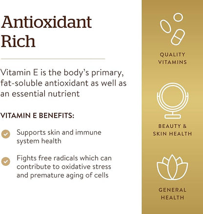 Solgar Vitamin E 670 mg (1000 IU), 100 Mixed Softgels - Natural Antioxidant, Skin & Immune System Support - Naturally-Sourced Vitamin E - Gluten /Dairy Free - 100 Servings