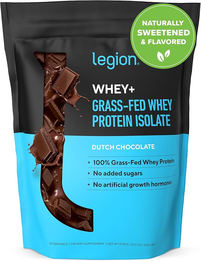LEGION Whey Protein Powder Chocolate - Whey+ Isolate Protein Powder - Protein Isolate from Grass Fed Cows - Non-GMO, Lactose-Free, Sugar-Free Protein Powder Dietary Supplement (60 Servings)