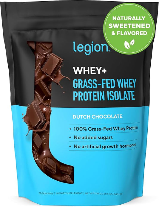 LEGION Whey Protein Powder Chocolate - Whey+ Isolate Protein Powder - Protein Isolate from Grass Fed Cows - Non-GMO, Lactose-Free, Sugar-Free Protein Powder Dietary Supplement (60 Servings)
