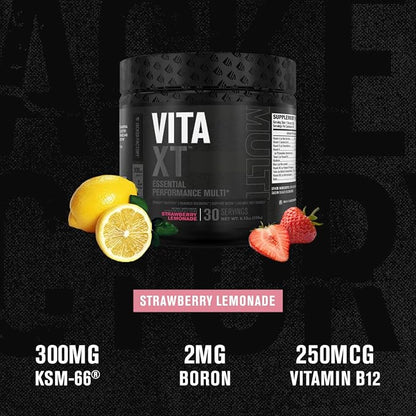 Jacked Factory Vita XT Performance Vitamin Powder - Daily Multivitamin Powder for Men with KSM-66 Ashwagandha, Prebiotic Fiber, Vitamin A, C, D, K, B6, B12, & More - Strawberry Lemonade, 30Sv