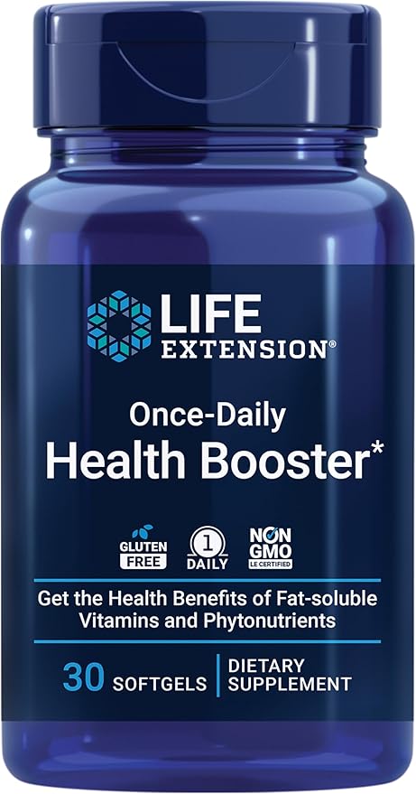 Life Extension Once-Daily Health Booster, Vitamins E, K1 & K2, phospholipids, Fat-Soluble nutrients for Eye Health, Bone Health, Heart Health, Gluten-Free, 1 Daily, Non-GMO, 30 softgels