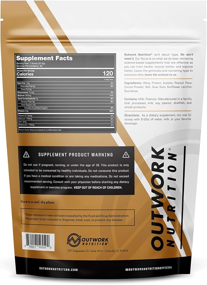 Outwork Nutrition Build Whey Protein Isolate Powder - Low Lactose, Gluten-Free Protein Powder for Muscle Growth & Workout Recovery, Backed by Science, Peanut Butter, 1.8lbs