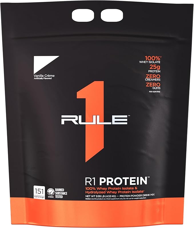 Rule One Proteins R1 Protein - 25g Fast-Acting, Super-Pure 100% Isolate and Hydrolysate Protein Powder with 6g BCAAs (10 Pounds*, Vanilla Créme)