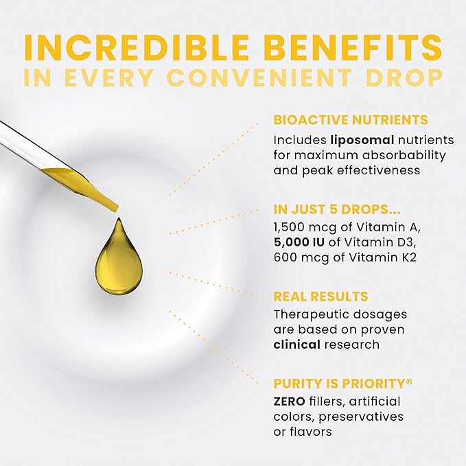 Pure TheraPro Rx Vegan A-D-K Drops-6 Mon Supply-Vitamin A(Palmitate & Betacarotene),Liposomal Vitamin D3(as vegan cholecalciferol),Liposomal Vitamin K2(MK-4 & MK-7)Supports Immunity & Bone Health-20mL