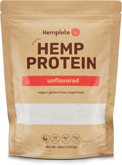 Organic Hemp Heart Unflavored Vegan Protein Powder, Plant-Based for Balanced Nutrition, All-Natural, 1 Ingredient, No Artificial Ingredients, Easy to Digest & Mix (40oz)