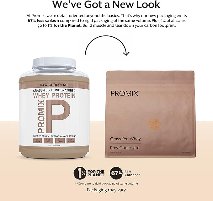 Promix Whey Protein Powder, Raw Chocolate - 5lb Bulk - Grass-Fed & 100% All Natural - ­Post Workout Fitness & Nutrition Shakes, Smoothies, Baking & Cooking Recipes - Gluten-Free & Keto-Friendly