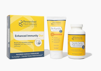 Researched Nutritionals Liposomal Glutathione Liquid + Colostrum & Mushrooms Supplement for Immune Support - Enhanced Immunity Duo - Tri-Fortify Orange + Transfer Factor Multi-Immune (2 Piece Set)
