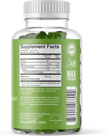 Matcha Green Tea Extract Gummy Vitamin with Green Tea Extract by Sweetheart Beauty. Matcha Energy Gummies. Green Tea Detox and Cleanse. Vegan Friendly, Gluten-Free and Non-GMO. 1 Month Supply.