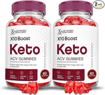 (2 Pack) X10 Boost Keto ACV Gummies Advanced Formula 1000MG X 10 Boost Keto Gummies Apple Cider Vinegar Boost Formulated with Pomegranate Beet Juice Powder B12 Vegan Non GMO 120 Gummys