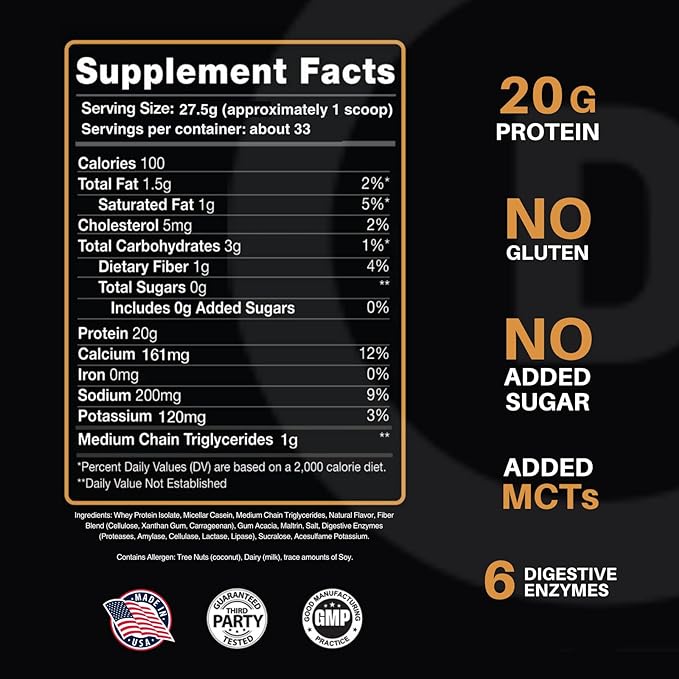 Devotion Nutrition Protein Powder Blend | Gluten Free, Keto Friendly, No Added Sugars | 1g MCT | 20g Whey & Micellar Protein | 2lb Tub (Angel Food Cake)