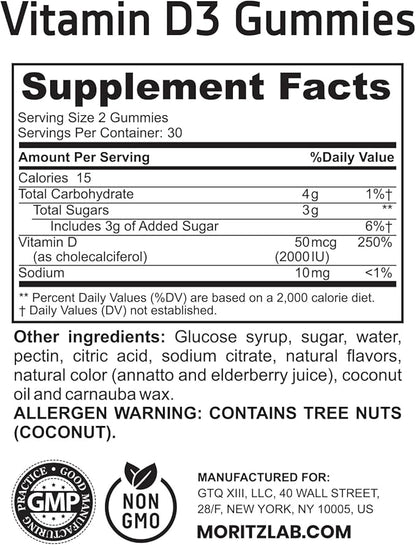 DR. MORITZ Vitamin D Gummies for Kids & Adults 2000 IU - High-Absorption Natural Vitamin D3 Chewable Gummy Supplements 1000IU - Vegetarian Gelatin-Free Immune Support Vitamins for Children (120 Count)