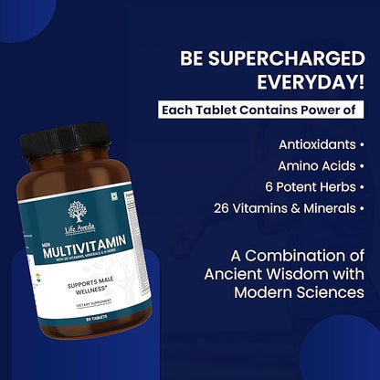 Life Aveda- Daily Multivitamin for Men with Vitamin A, B12, C, D, Calcium and More - 60 Capsules