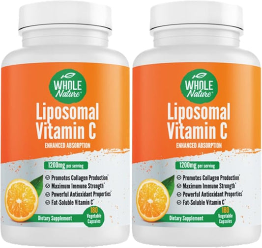 Liposomal Vitamin C Supplement Pills 1200 mg - High Absorption 180 Vegan Capsules Fat Soluble Vit C, Maximum Strength Immunity Support & Collagen Booster, Sunflower Lecithin , lypo spheric (2)