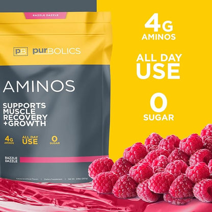 Aminos | 4g of Free-Form Amino Acids, Beta-Alanine, 0 Sugar & 60 Servings (Razzle Dazzle)