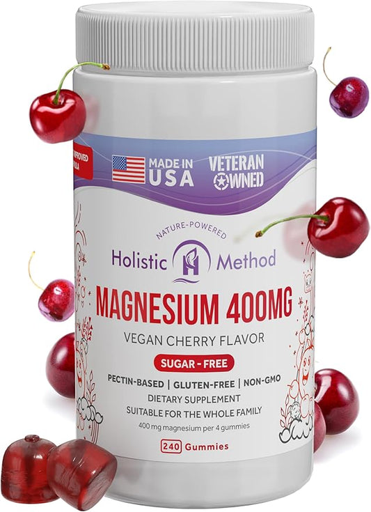 Magnesium Citrate Gummies - Sugar-Free, Vegan and Non-GMO for Better Sleep and Relaxation - No Sugar Alcohol - Magnesium Supplement for Adults, Teens and Kids - Cherry - 240 Chews