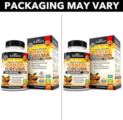 Turmeric Curcumin with Black Pepper Extract 1500mg - High Absorption Ultra Potent Turmeric Supplement with 95% Curcuminoids and BioPerine - Non GMO Turmeric Capsules for Joint Support - 180 Capsules