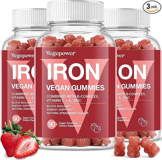 Iron Gummies Supplements for Kids & Women - Multivitamin with Iron for Blood Builder, Great Tasting Iron Gummy Vitamins with Vitamin C for Max Absorption - Strawberry (3 Packs)