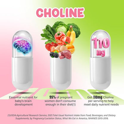 Prenatal Vitamins for Women multivitamin with Folic Acid DHA Choline for Pregnant and Nursing Women Niacinamide Biotin and Minerals 27 in 1 Needed Supplement 90 Capsules-30 Servings-White