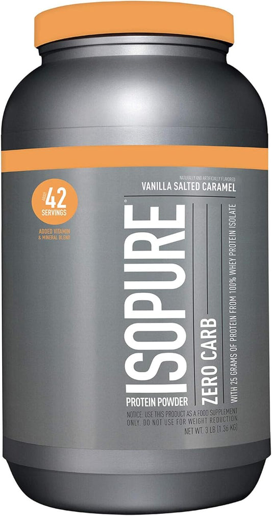 Isopure Protein Powder, Zero Carb Whey Isolate with Vitamin C & Zinc for Immune Support, 25g Protein, Keto Friendly, Vanilla Salted Caramel, 42 Servings, 3 Pounds (Packaging May Vary)