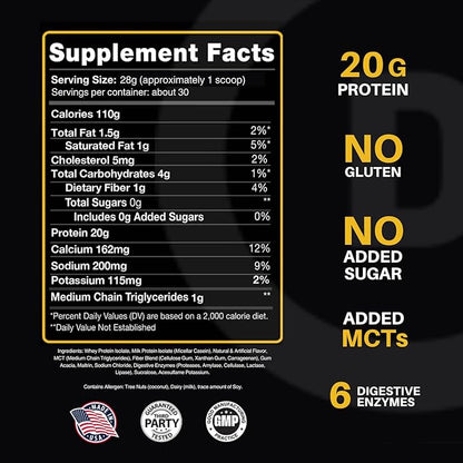 Devotion Nutrition Protein Powder Blend | Gluten Free, Keto Friendly, No Added Sugars | 1g MCT | 20g Whey & Micellar Protein | 2lb Tub (Buttery Blend)