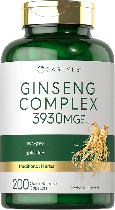 Carlyle Ginseng Complex Capsules | 200 Count | Non-GMO and Gluten Free Extract | Traditional Herbal Root Supplement