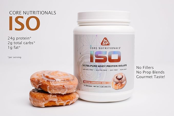 Core Nutritionals ISO, 100% Micro Filtered, Zero Artificial Fillers, 25g Whey Protein Isolate, 32 Servings (Frosted Cinnamon Bun)