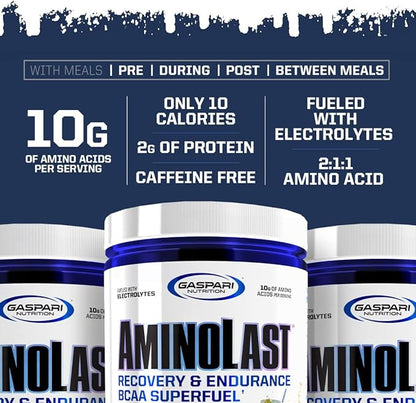 Gaspari Nutrition: AminoLast, Muscle Recovery and Endurance BCAA Fuel, Enhances Recovery & Replenishes Electrolytes, 30 Servings (Peach Raspberry)