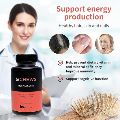BN Chews Raspberry - Bariatric Multivitamin Chewable with 26 Essential Nutrients: Vitamins A, B6, B12, C, D3, 45 mg Iron & Calcium, Supports Men & Women Health(2 Pack)