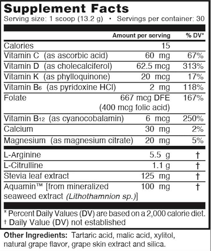 L-ARGININE PRO | L-arginine Supplement Drink Mix Powder | 5,500mg of L-arginine Plus 1,100mg L-Citrulline (Grape Berry, 1 Jar)