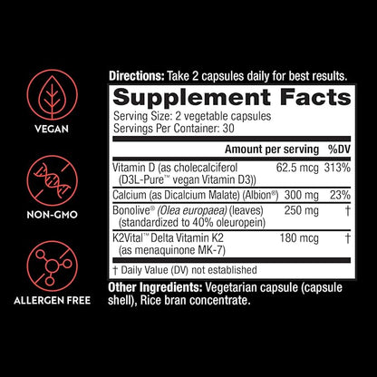 Osteo Plus 4-in-1 Comprehensive Bone Support Supplement - Calcium with Vitamin D3, K2 and Bonolive - Supports Joints, Bone Density and Strength - Gluten-Free, Non-GMO, Vegan (60 Count)
