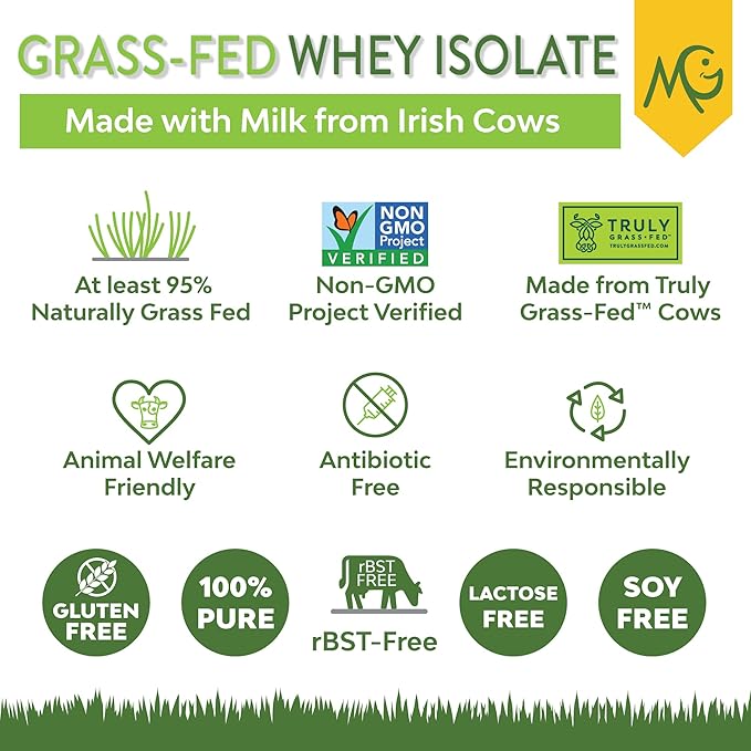 MariGold Grassfed Whey Isolate Protein Powder - Unflavored 2LB - Muscle Building & Recovery - 100% Pure, Cold Processed, Micro Filtered, Non-GMO, rBGH Free, Soy Free, Gluten Free, Lactose Free