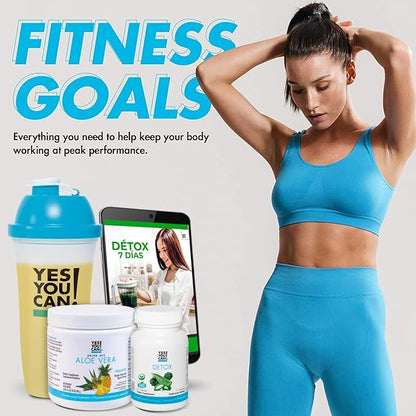 Yes You Can! Detox Kit- Includes Detox YYC! 1 Capsules Bottle, 1 Aloe Vera Drink Mix, & 1 Water Bottle, Body Cleanse Kit, Daily Cleanse and Proper Hydration with Vitamins - (Peach Lemonade)