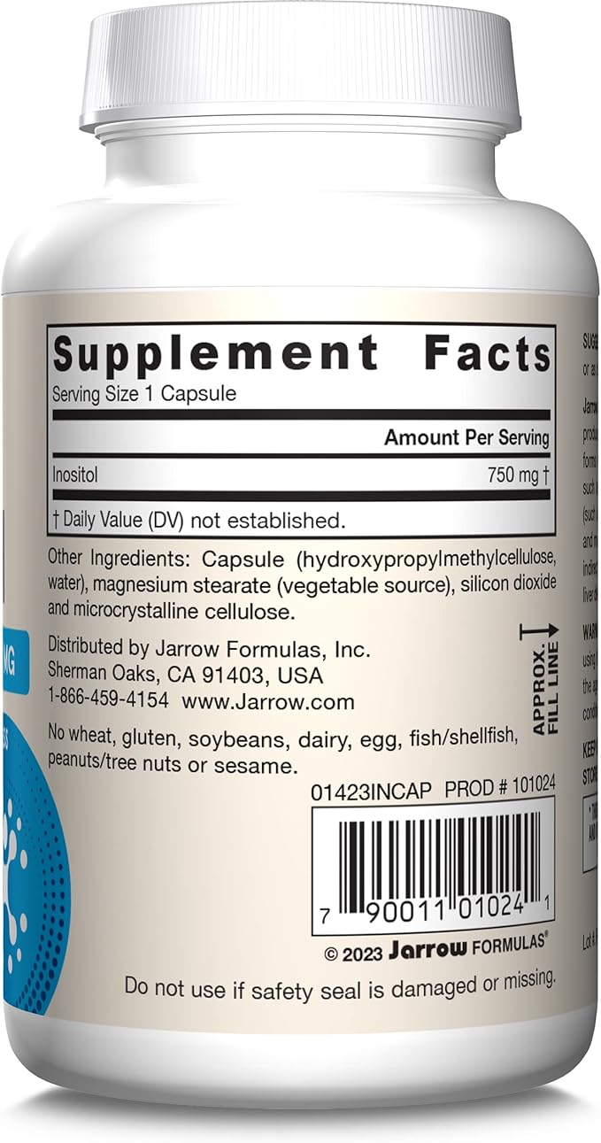 Jarrow Formulas Inositol 750 mg, Dietary Supplement, Liver Support for Cellular Health and General Wellness, 100 Veggie Capsules, Up to a 100 Day Supply