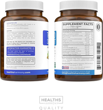 Thyroid Support with Iodine - 120 Capsules (Non-GMO) Improve Your Energy - Ashwagandha Root, Zinc, Selenium, Vitamin B12 Complex - Thyroid Health Supplement for Women and for Men - 60 Day Supply