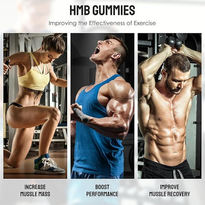 HMB Gummies 1000 mg for Adults, HMB Supplement for Muscle Protein Synthesis, Improving Endurance and Maintaining Lean Muscle, Non-GMO, Vegan, Gluten-Free, 60